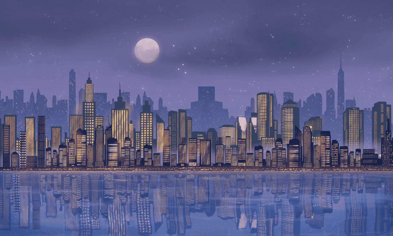Moonrise Cityscape